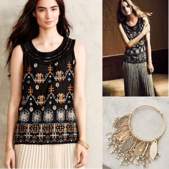 ANTHROPOLOGIE Akemi + Kin Firelight Fringe Tank S - Picture 1 of 8